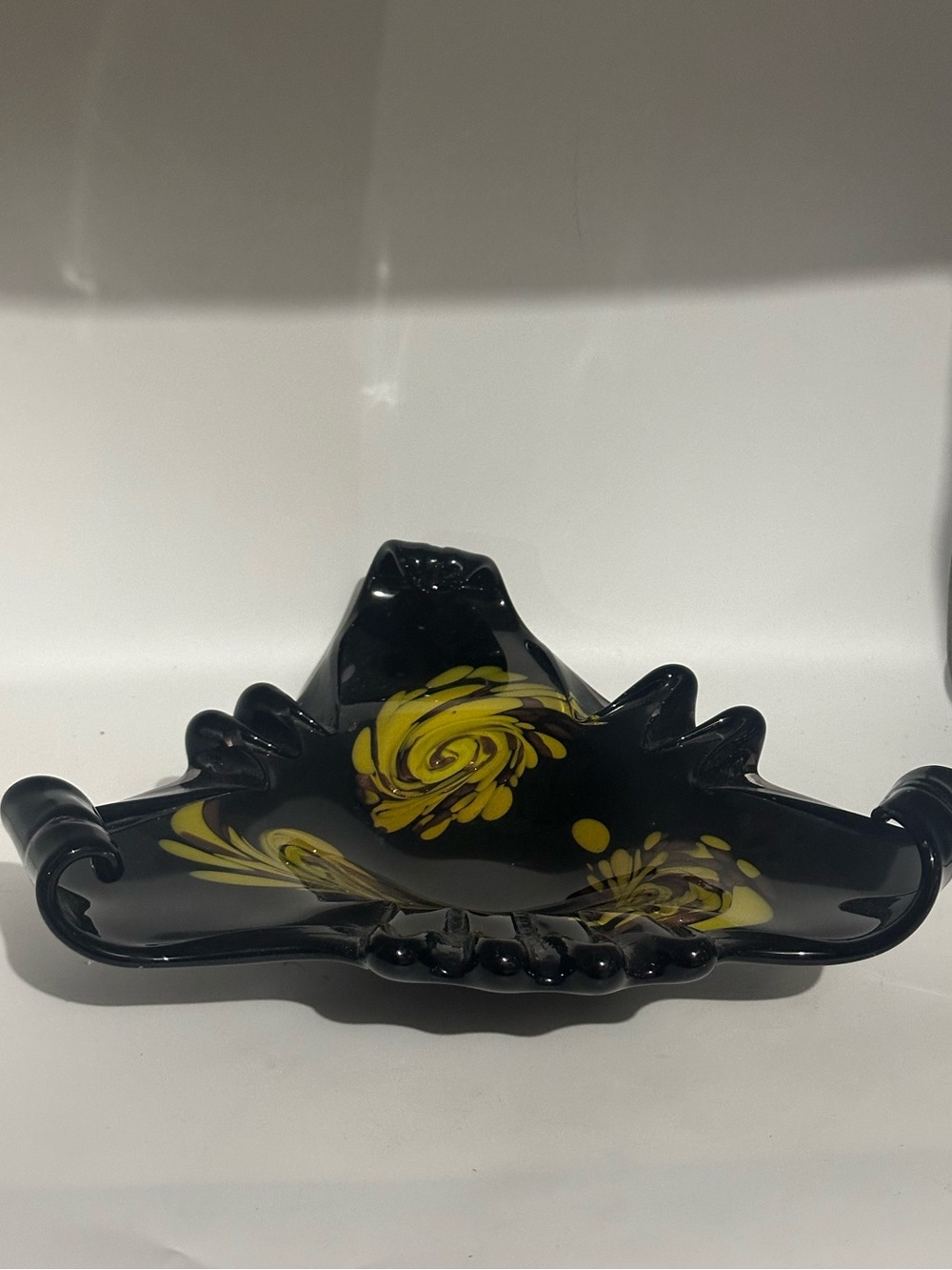 Vintage murano Glass Decorative Bowl/ashtray with Yellow and gold Swirl Design
